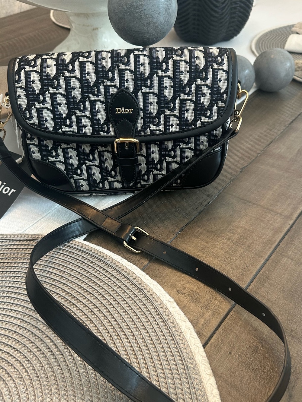 Source Unknown Dior Monogram Canvas Shoulder Bag - Black & White
